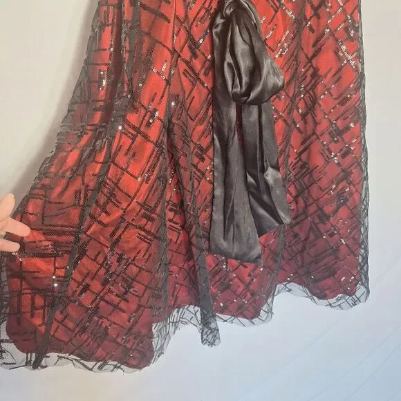 Jessica Howard Sequin Midi Dress Sleeveless Black Red Formal 16 W Womens - Picture 5 of 11